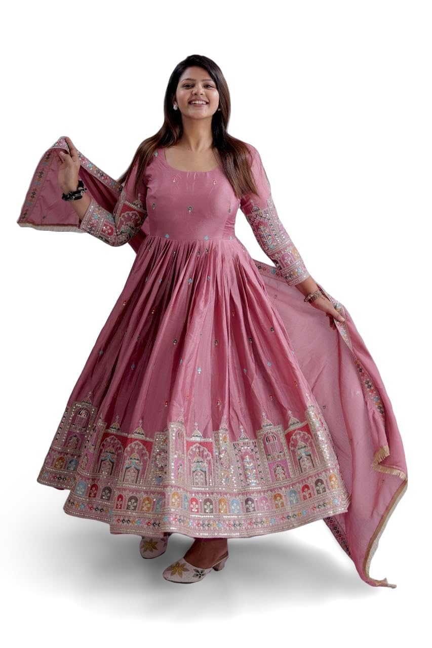 vanshaft collection Women’s Heavy Pure Cinon Silk Embroidered Gown Pant Dupatta Set | Full Sleeve Sequins Work Anarkali Style Gown | Fully Stitched Ready to Wear Festive (M-XXL)-picture-12
