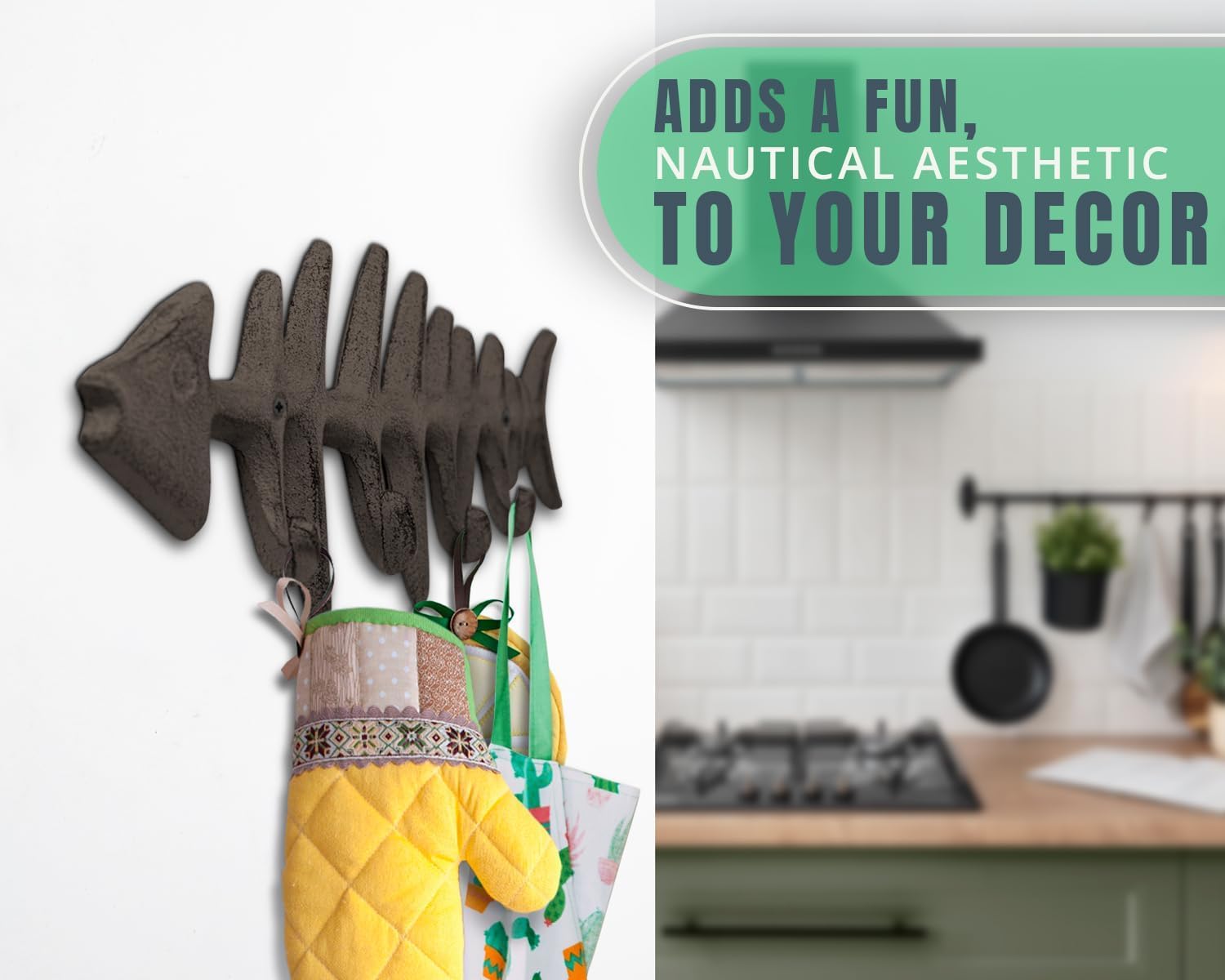 Comfify Fish Bones Wall Mounted Towel Rack – Stylish Cast Iron Hanger with 4 Hooks for Towels, Robes, and More – Includes Screws and Anchors – Brown - Image 7