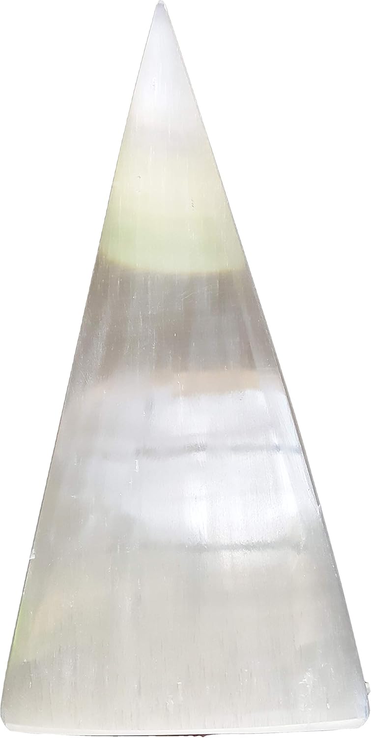 Lámpara de pirámide de Selenita con base de aproximadamente 14 cm de altura y 32-33 cm de altura.
