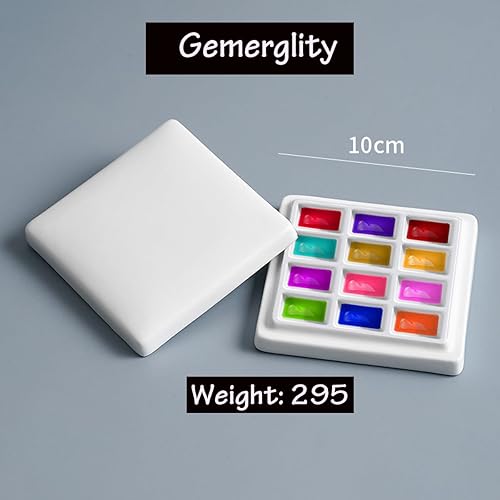 Miniatura 3 de 12 Wells Paleta de cerámica con cubiertas, paleta de pintura de porcelana, bandeja de mezcla para pintar acuarela, gouache, artes y manualidades,