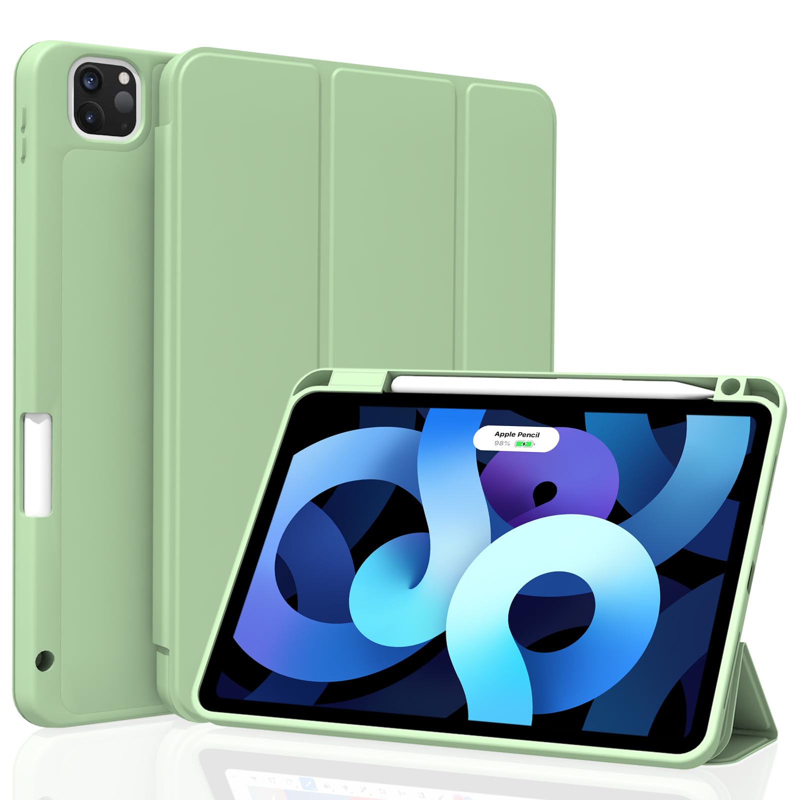 Divufus Case for iPad Pro 11 inch 4th/3rd/2nd Generation, Lightweight Slim Auto Sleep/Wake Smart Cover Soft TPU Back Case with Pencil Holder for iPad Pro 11" 2022/2021/2020, Matcha Green