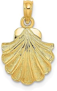 Colar de ouro amarelo 14 k recortado, concha do mar, sereia, joia náutica, pingente, concha, joias finas para mulheres, presentes para ela, Ouro amarelo