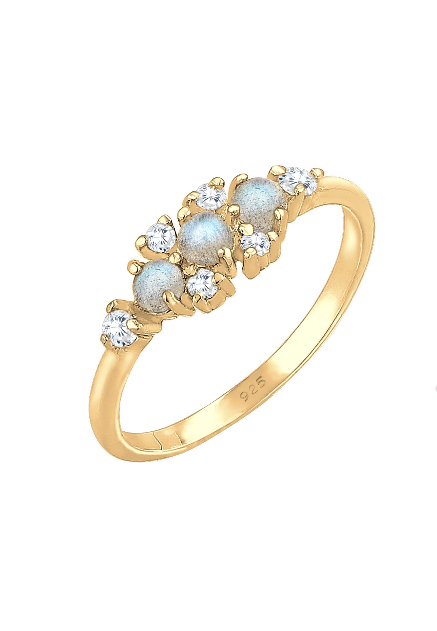 Elli Ring Ladies Vintage Look Sparkling with Labradorite Gemstone and Zirconia in 925 sterling silver Gold Plated