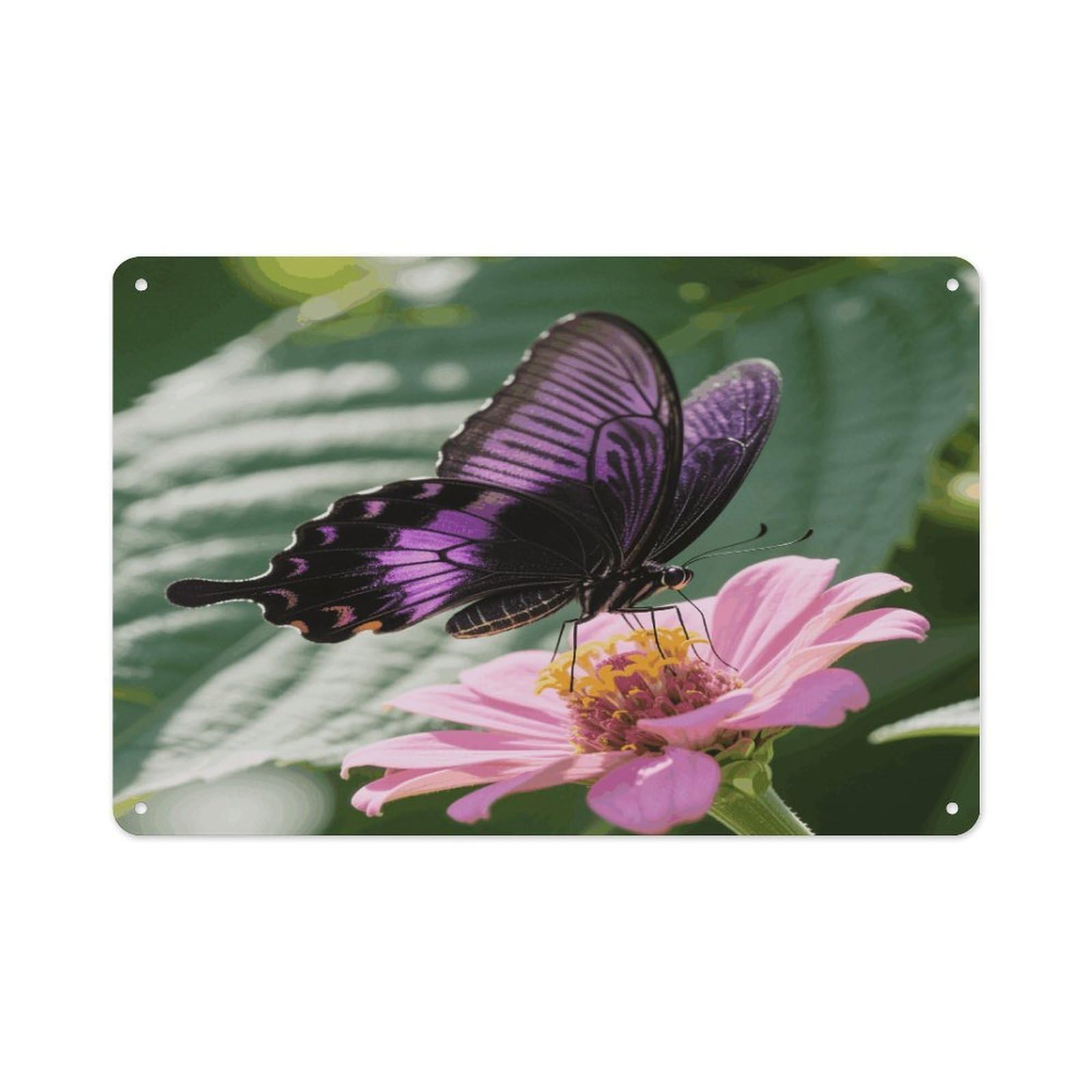 VstaDank Purple And Black Butterfly Wall Art Prints Metal Sign Decor Painting Aluminum Wall Hanging Decor Vintage Poster Sublimation Picture Panel Weatherproof Art Decorative Wall Decors