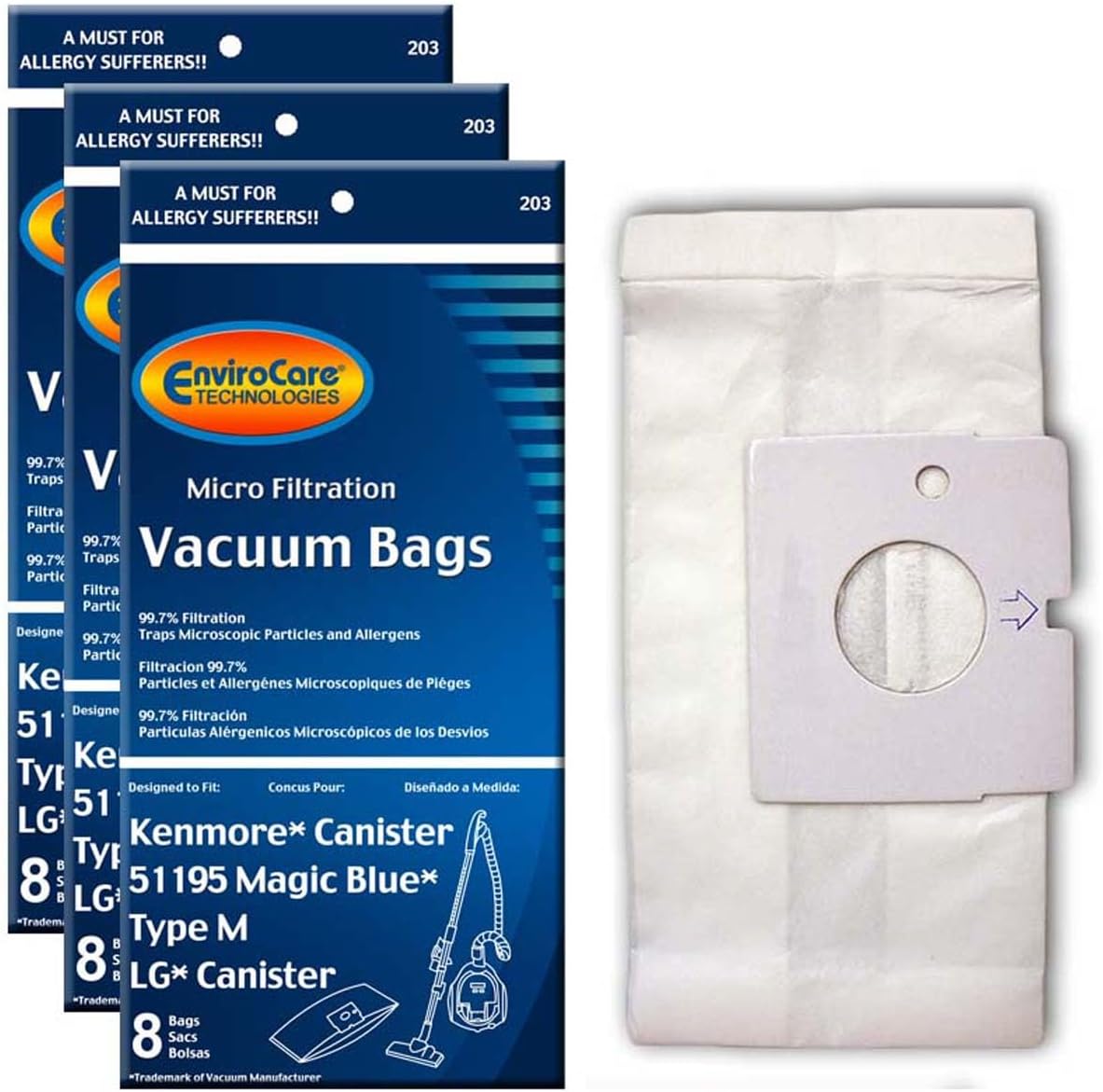 EnviroCare Replacement Micro Filtration Vacuum Cleaner Dust Bags made to fit Kenmore 51195 Magic Blue Canisters Type M 24 bags