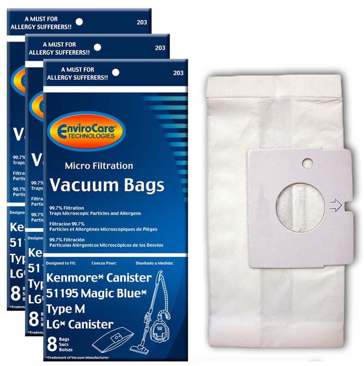 EnviroCare Replacement Micro Filtration Vacuum Cleaner Dust Bags made to fit Kenmore 51195 Magic Blue Canisters Type M 24 bags