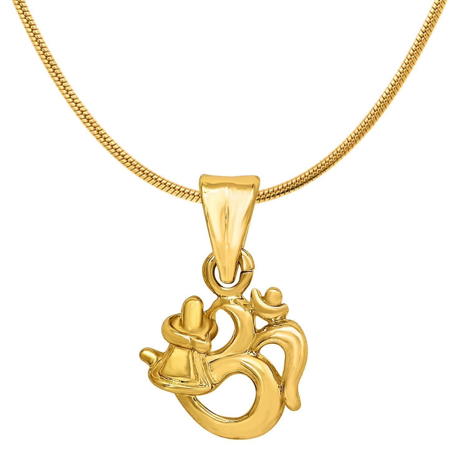 Mahi Exa Collection Om Shivalinga Gold Plated Religious God Pendant with Chain for Men & Women PS6012018G