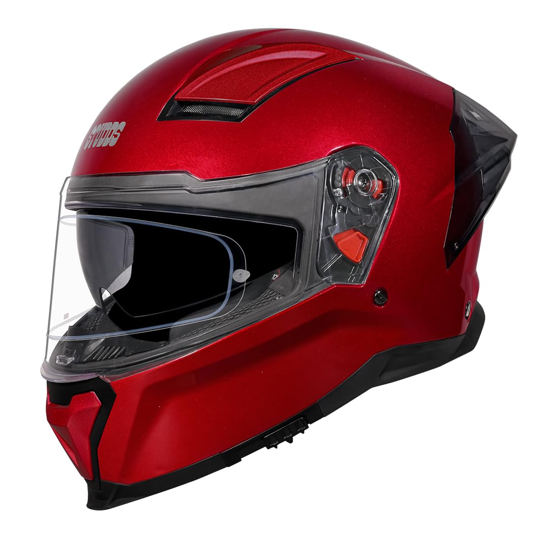 STUDDS Helios ISI and DOT Certified Full Face Helmet with Antifog 100 Lens, Sporty Spoiler (Cherry RED - L)-image-48