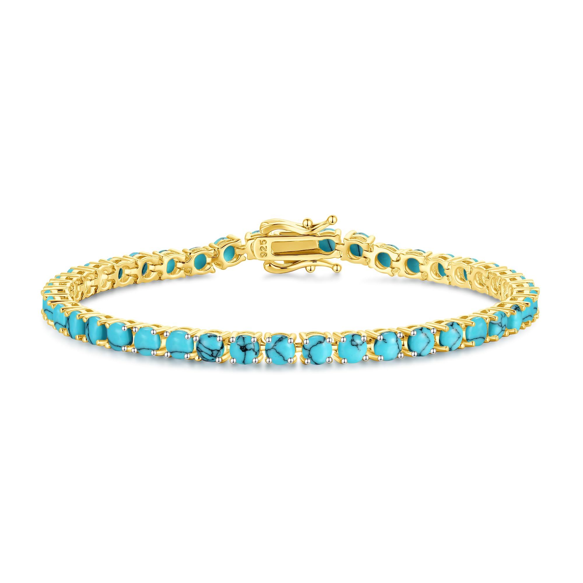 FANCIME Pulsera de tenis para mujer chapada en oro de 14 quilates con piedras preciosas sintéticas, piedra natal de regalo, joya para ella, mujer, niña, longitud 19 cm