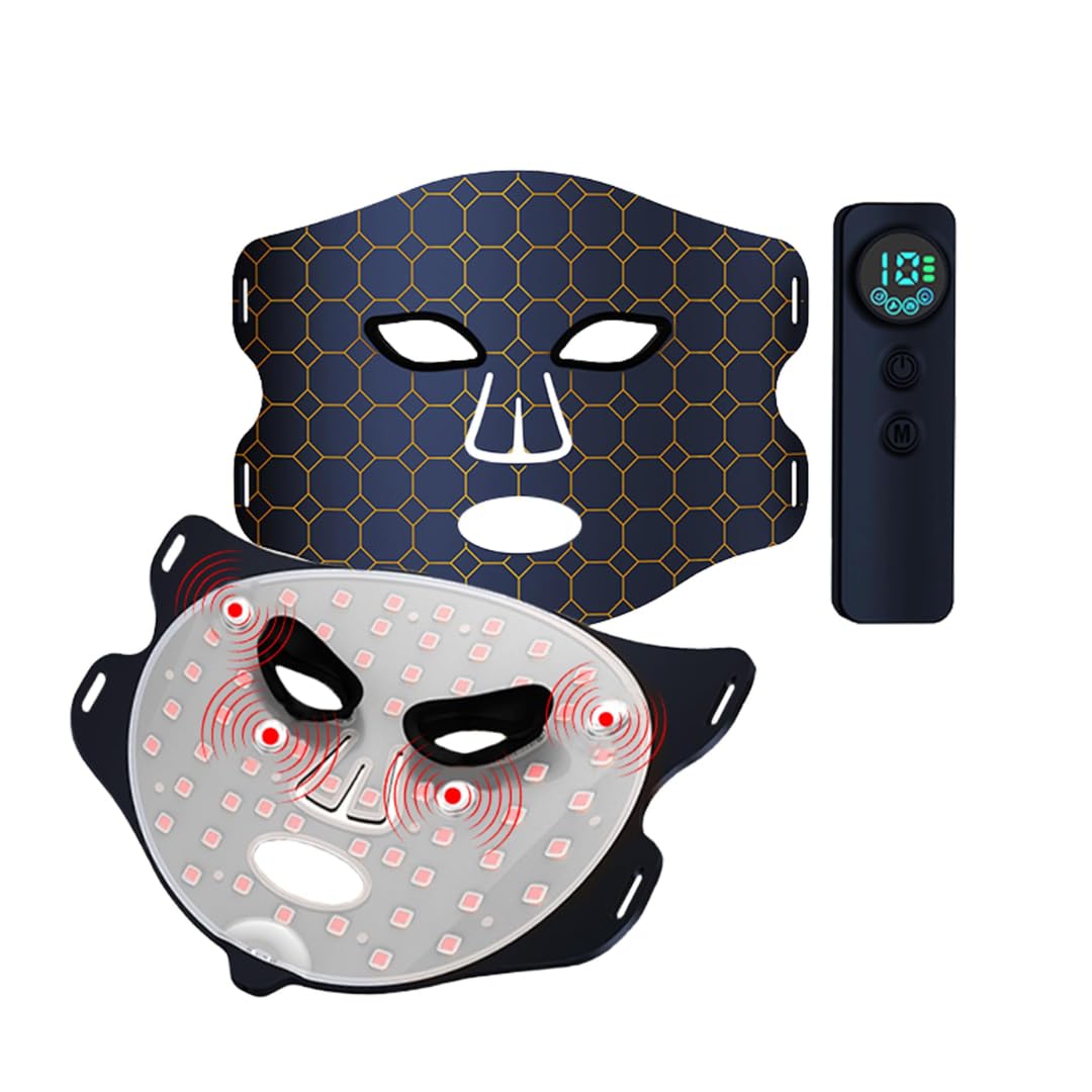 SCS Red Light Therapy Mask for Face LED Photon Skin Care with 55 Triple-Core LEDs 3 Wavelengths Blue