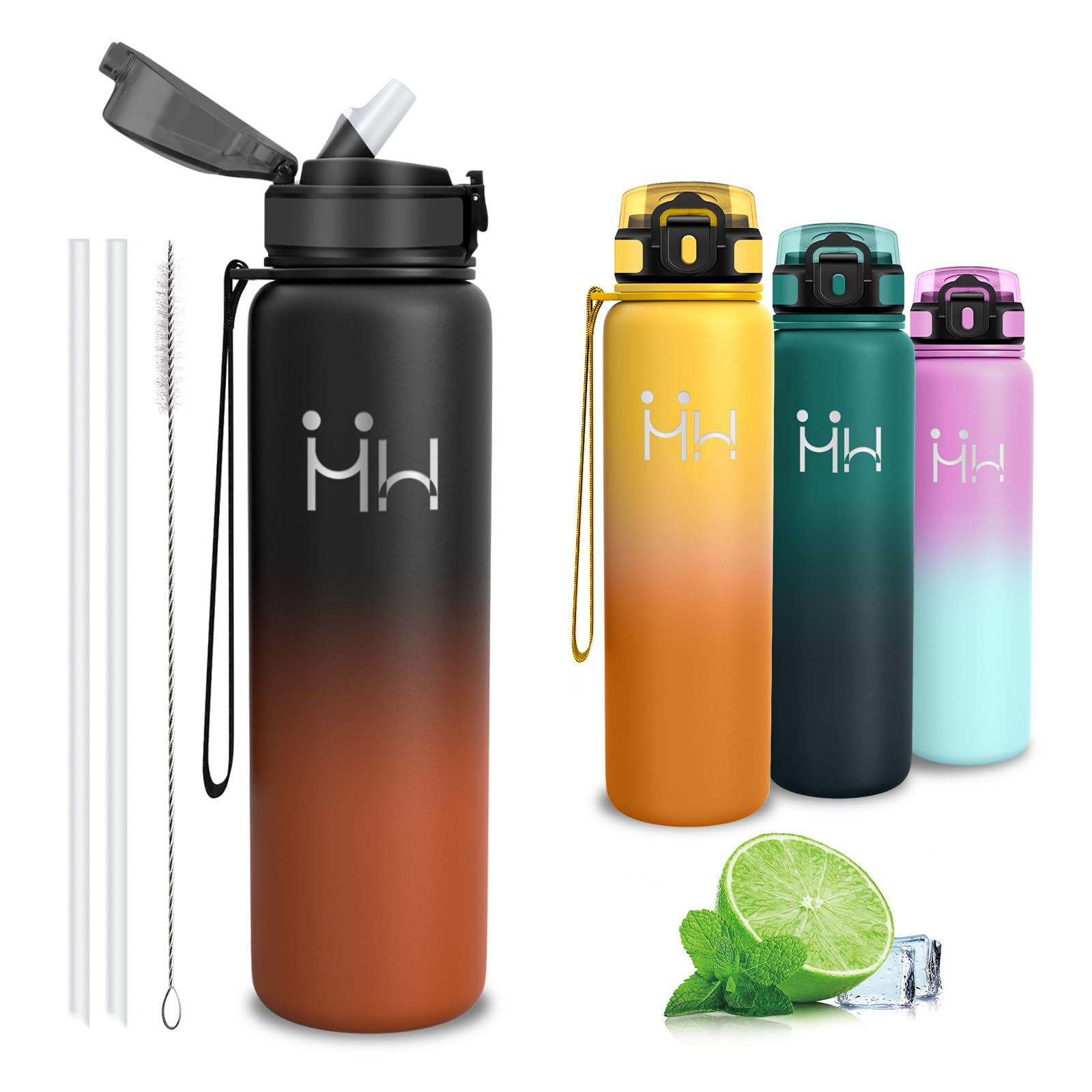 Stainless Steel Water Bottle 1L Water Bottle with Straw for Camping