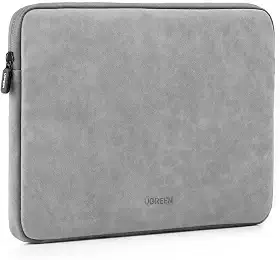 UGREEN Capa para laptop de 13,3 polegadas, couro de camurça PU, macia, acolchoada com zíper, capa compatível com MacBook Air Pro 2021, 2020 e 2019, resistente à água, pasta protetora, cinza