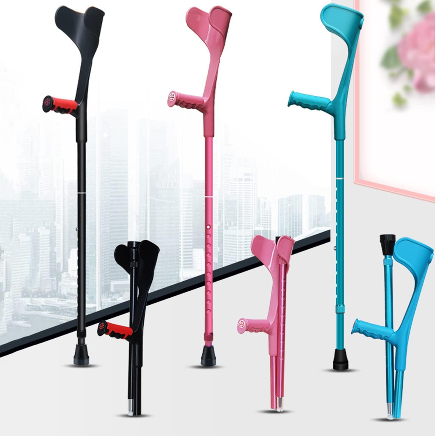 Muletas de aluminio para antebrazo para adultos, ajustables y plegables para un fácil transporte, agarre antideslizante para mayor seguridad y equilibrio