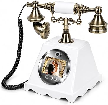 Video Audio Guest Book Wedding Phone, 3.5 1080P Video Phone Guestbook for Wedding, Bridal Shower, Birthday Party, Baby Shower, Anniversary Engagement Retro White