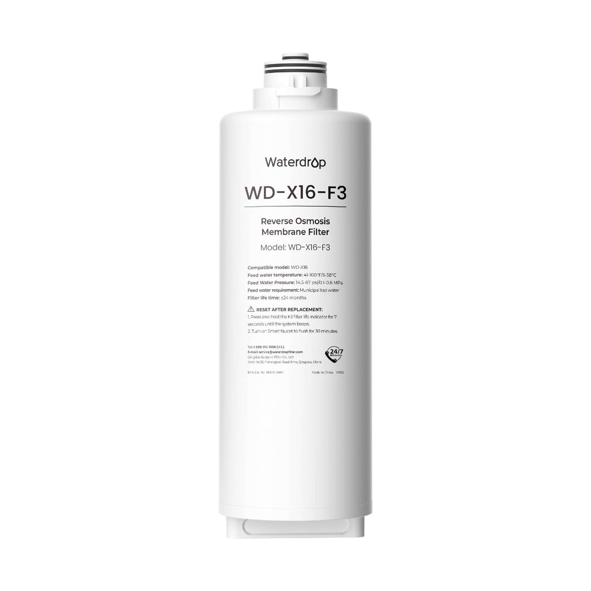 Waterdrop Filtro WD-X16-F3, repuesto para sistema de ósmosis inversa WD-X16 1600 GPD, vida útil de 24 meses, reduce el PFAS