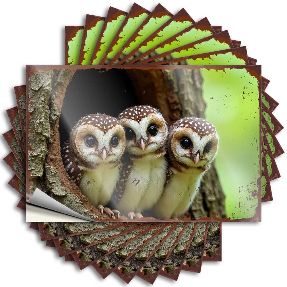Three Adorable Owlets Peeking from Their Tree Nest Spring Best - Stickers Tumbler Removable Vinyl Decal(12X18CM)
