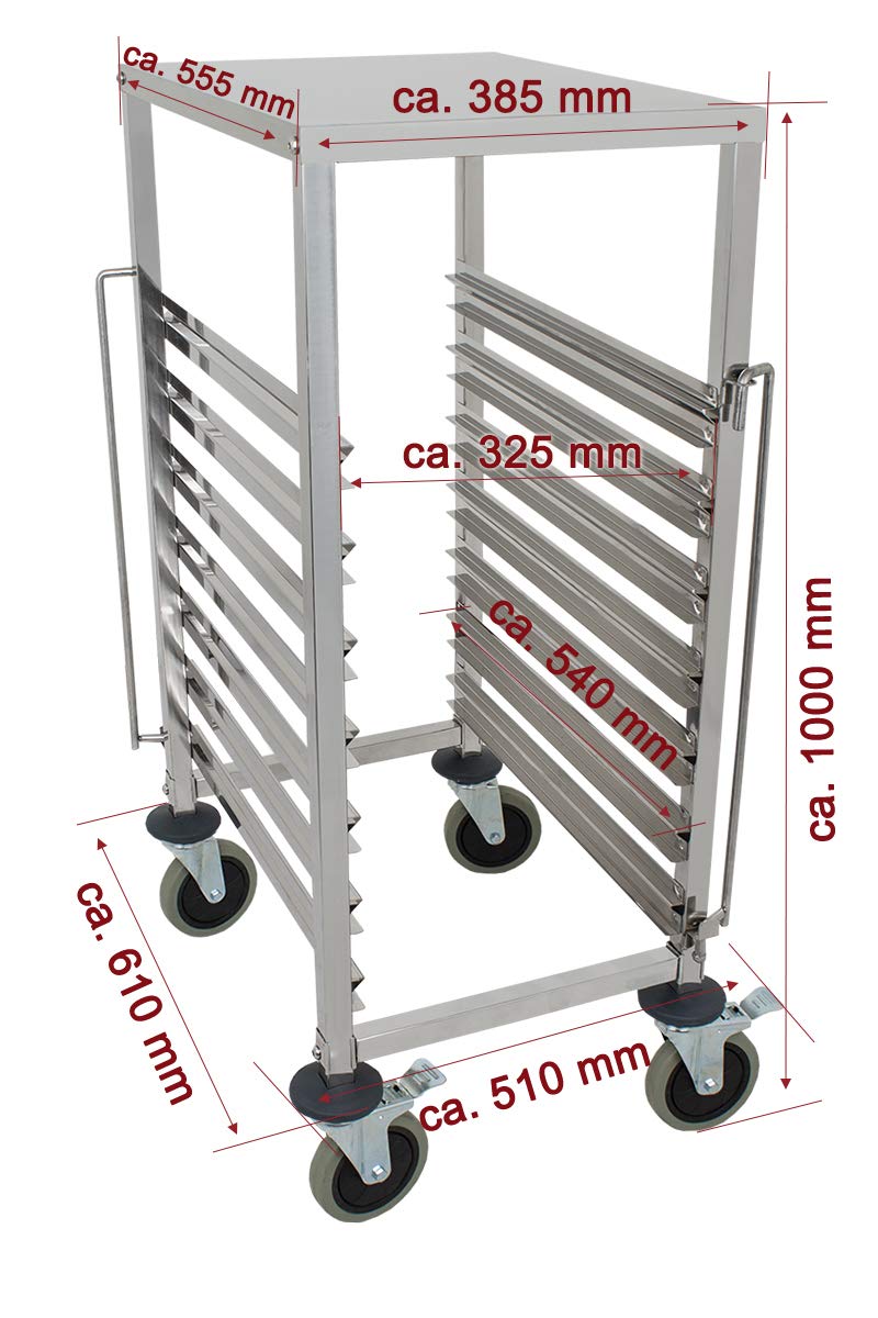 Beeketal 'BTW-7' Gastro Tablettwagen für bis zu 7 GN Behälter, Edelstahl Speise Transportwagen mit und geräuscharmen 360° Rollen (2 x Feststellbremsen), passend für GN 1/1, 1/2, 1/3 und 2/3 Behälter