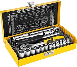 Vonder, Jogo De Soquetes E Ponteiras Com Encaixe De 1/4", 4,0 Mm A 13,0 Mm, Com 33 Peças.