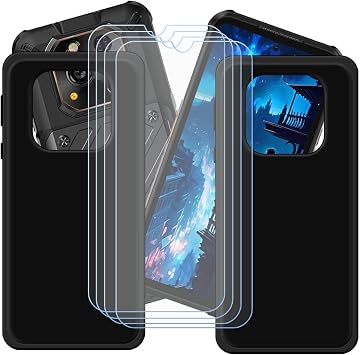 Black Silicone Cover for CongJiaLingXi 2 Pack for Ulefone RugOne Xever 7 Pro 6.67 + 4 Pack HD Tempered Glass