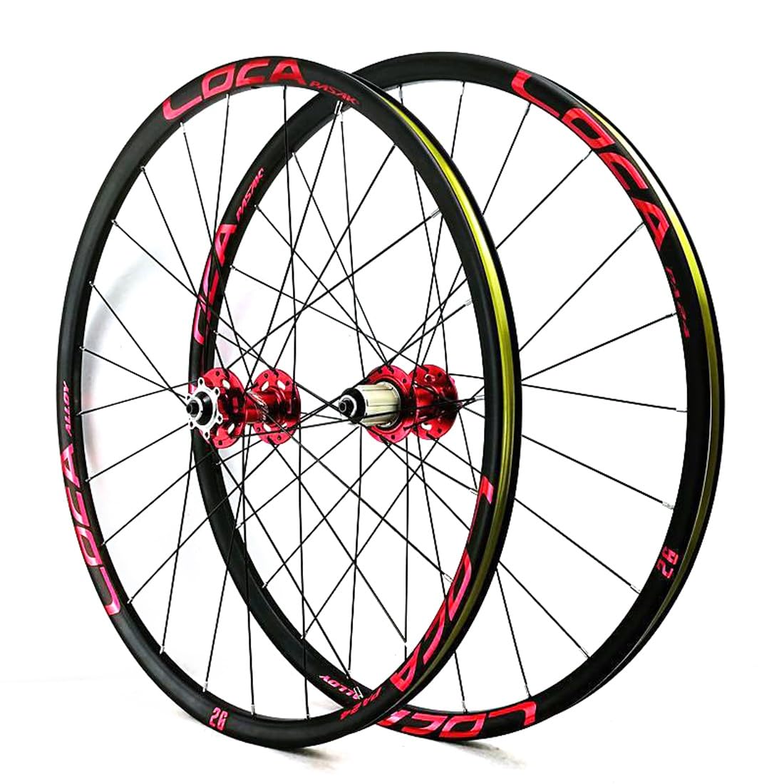 QHYRZE 26/27.5/29" Mountain Bike Wheelset Quick Release Disc Brake MTB Wheel 24H Rim QR Front 100mm Rear 135mm,For 7-12 Speed Cassette(Red,26'')