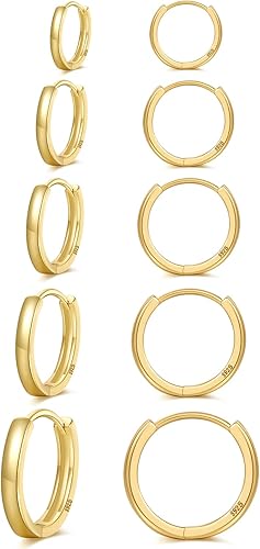 Senteria 925 Sterling Silver Hoop Earring 5 Pairs Small Silver Hoop Earrings Hypoallergenic Silver Hoop Earring for Women Cartilage Sleepers Huggie