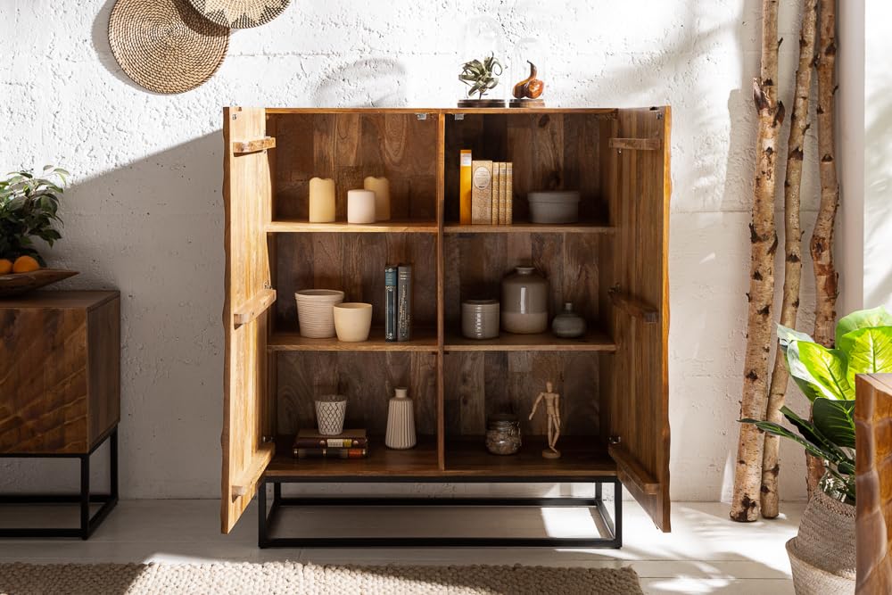 invicta INTERIOR Massives Highboard Scorpion 120cm braun Mangoholz aufwendige 3D Schnitzereien Hochschrank Schrank