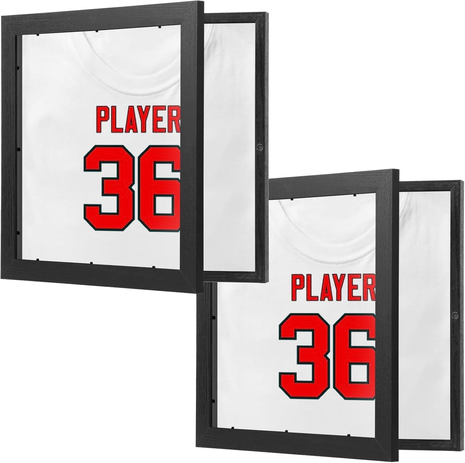 Lot de 2 cadres de présentation de t-shirts 33 x 33 cm, cadre en bois noir avec protection UV en acrylique pour maillots de football, baseball, basket-ball