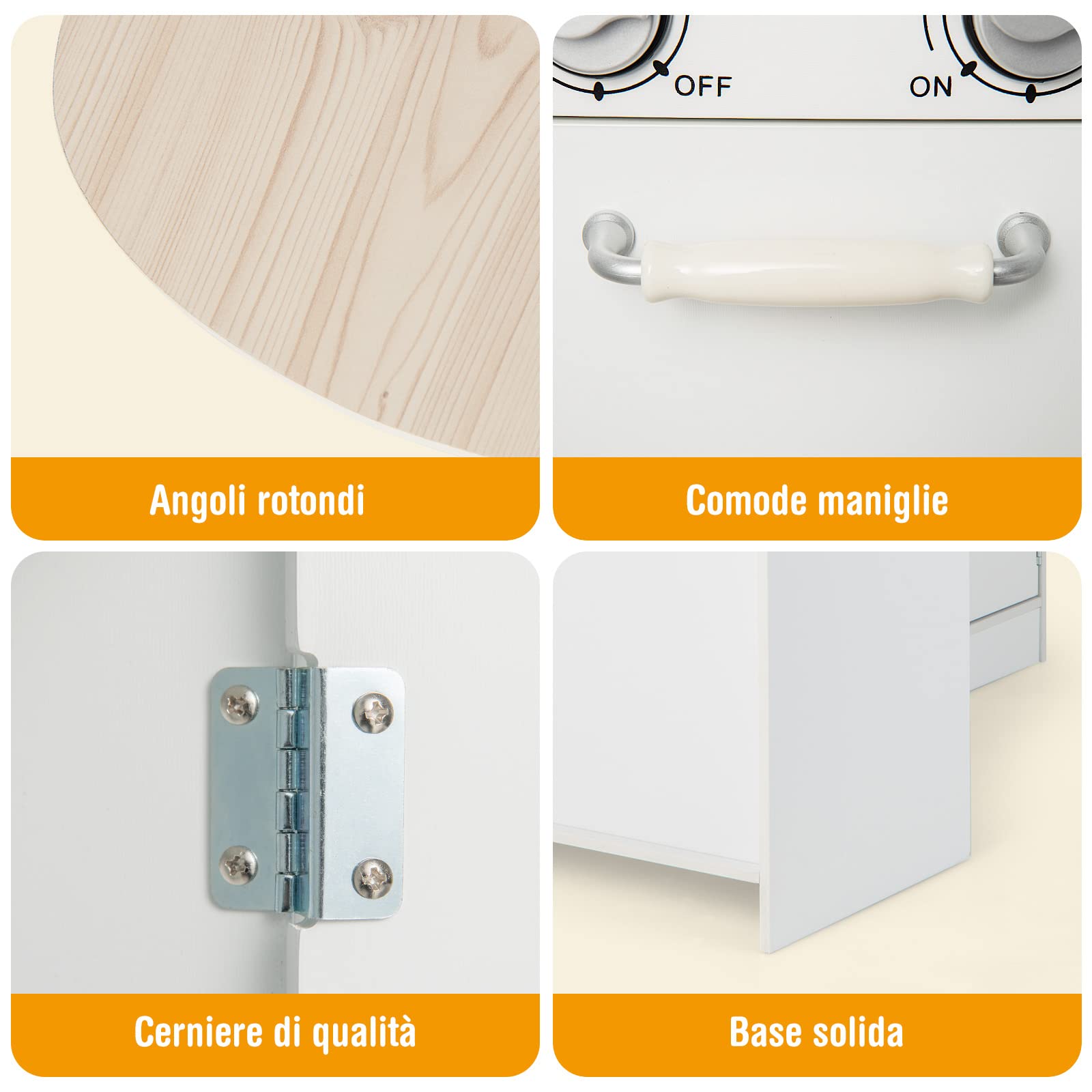 COSTWAY Cucina Giocattolo per Bambini, Cucina per Bambini in Legno con Lavello, Fornelli, Cappa, Frigorifero e Distributore d'Acqua, 3 Anni+