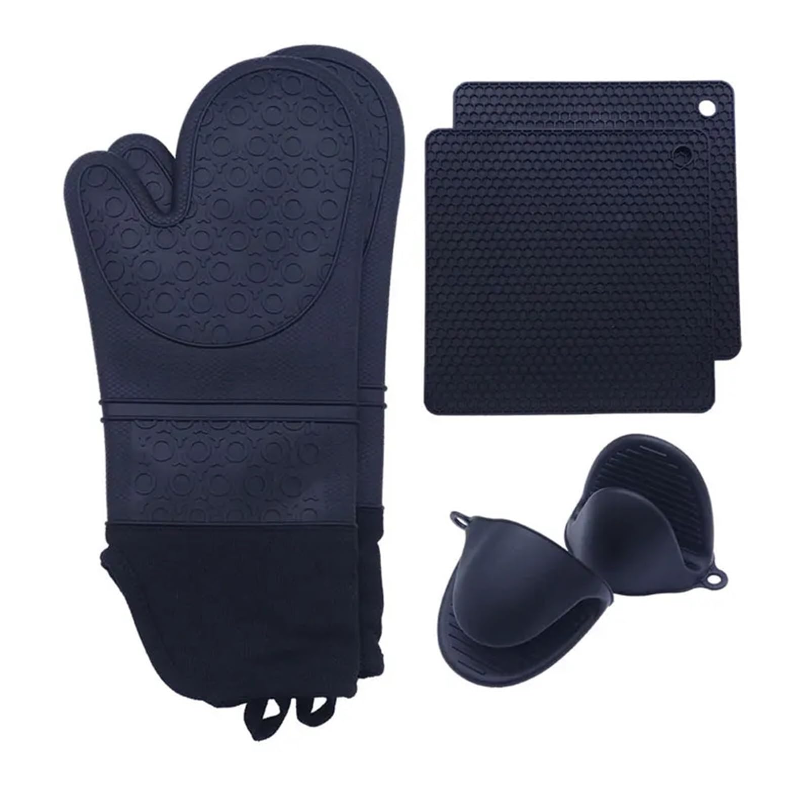 Set de guantes de horno de silicona, guantes de cocina resistentes al calor | Silicona, algodón y lona, forro suave de algodón, flexibles, para horno microondas horneado
