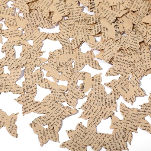 Image of Marspark 1200 Pcs Book Page Confetti 1 Inch Vintage Newspaper Wedding Table Confetti Classic Novelty Party Decorations for Book Themed Party Decor Birthday Photo Prop Bridal Shower (Butterfly,Khaki)