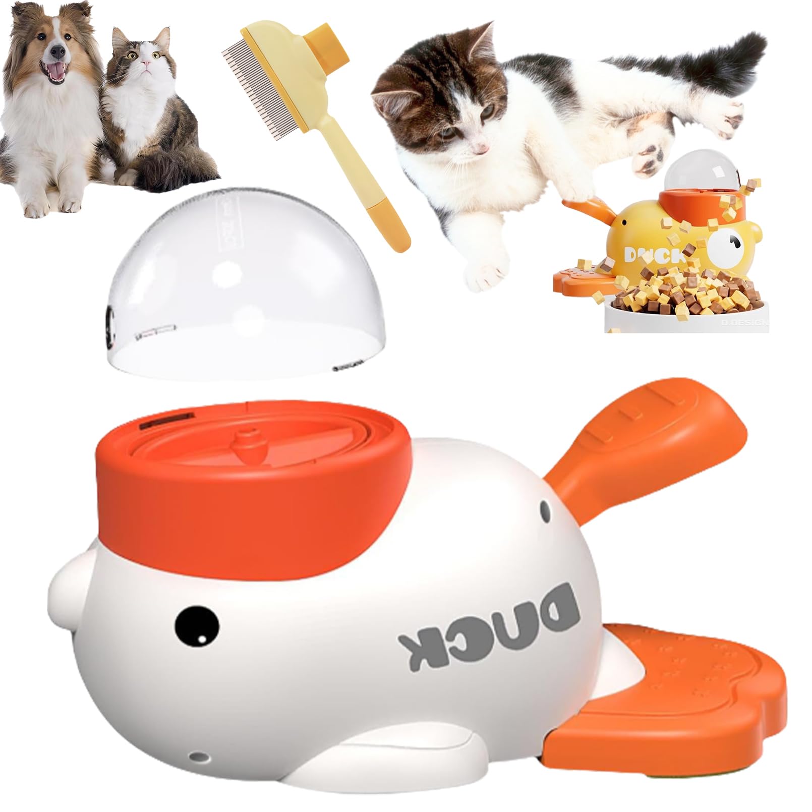 Cat Slot Machine Treat Dispenser, Cat Treat Slot Machine, Interactive Duck Frenchie Toy, Duck-Shaped Interactive Treat Dispenser Toy, Food Puzzle Slow Feeder with Button (White)