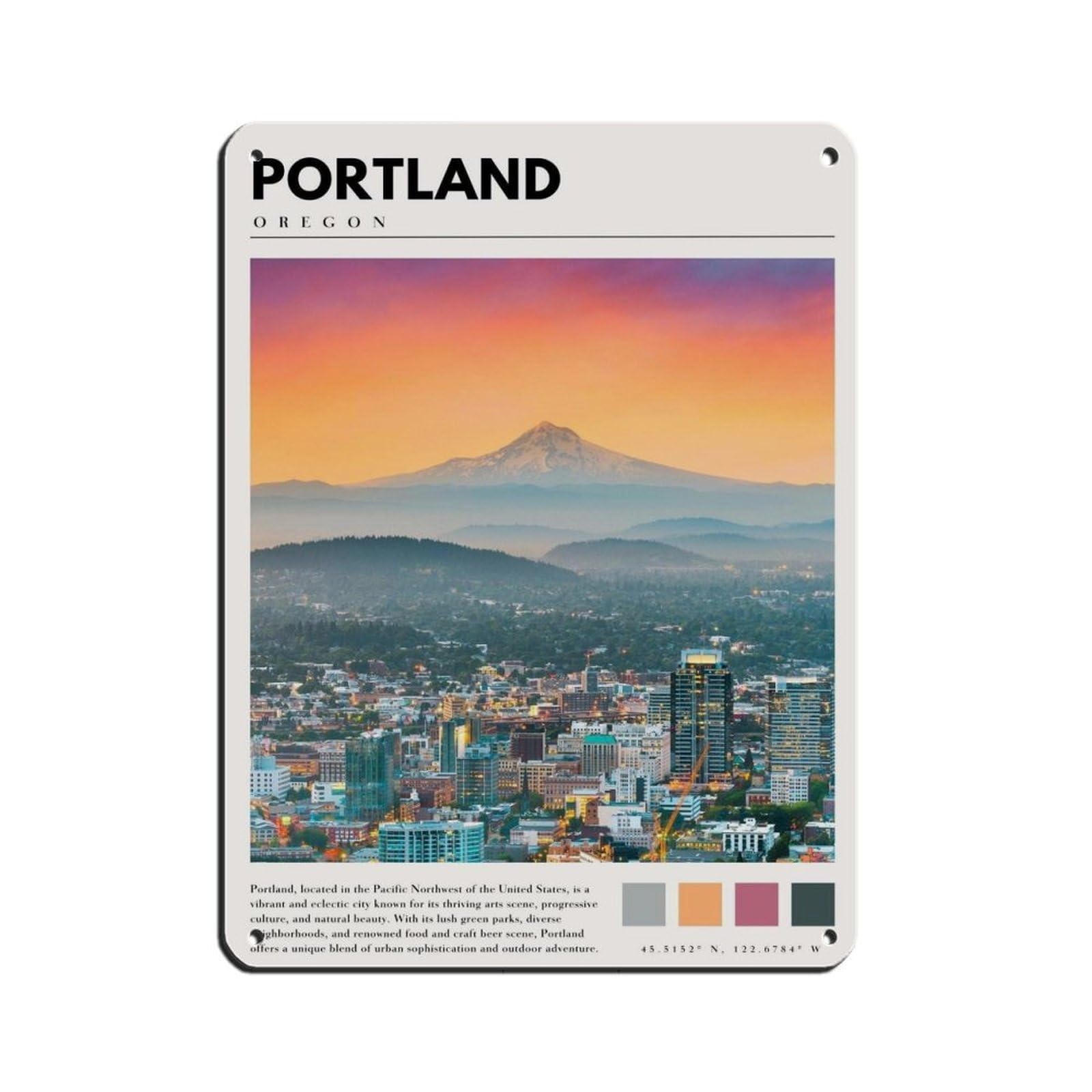 Portland Oregon Poster Portland Photo Art Tin Sign Vintage Metal Pub Club Cafe Bar Home Wall Art Decoration Poster Retro 12x16inch(30x40cm)