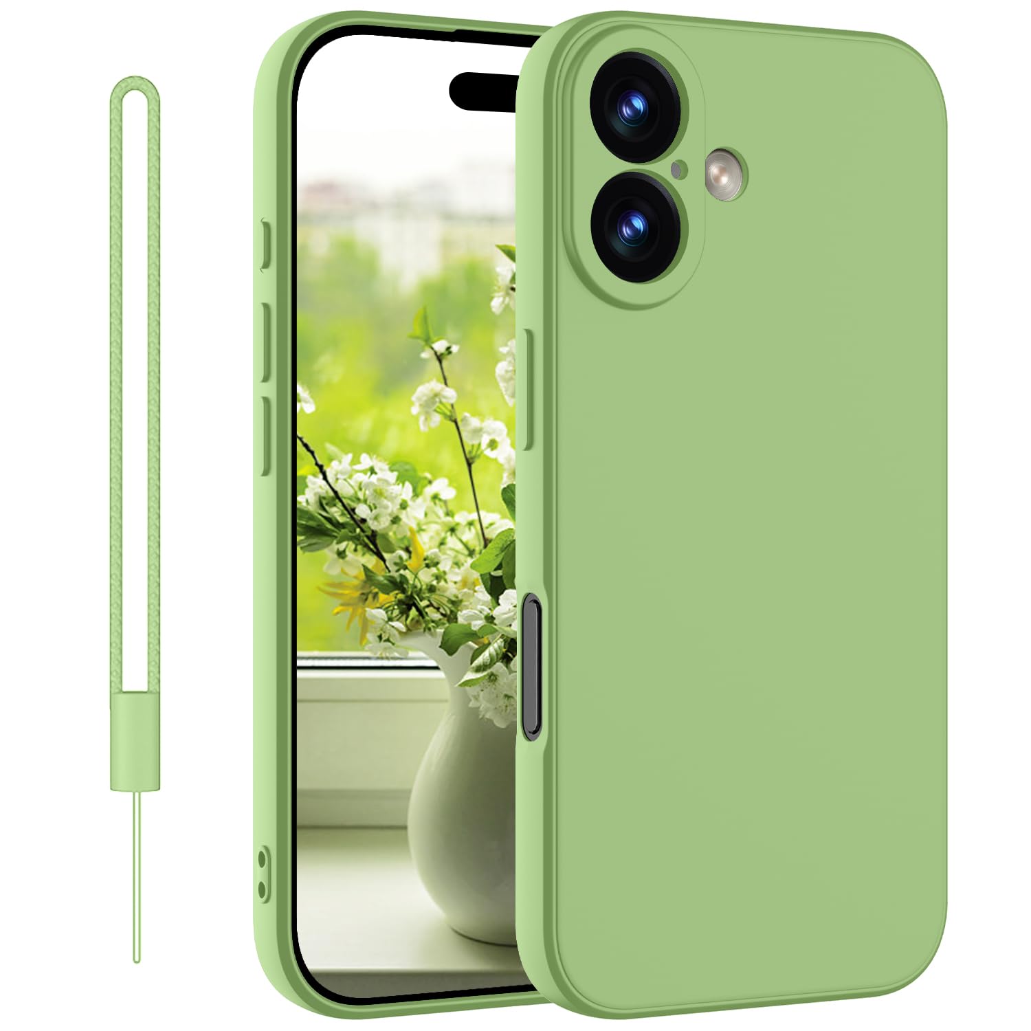 KPPIT for iPhone 16 Plus case silicone,for iPhone 16 Plus Phone case shockproof 6.9",Full camera coverage Military-Grade Protection 360°,With hand strap slim Case-Matcha Green