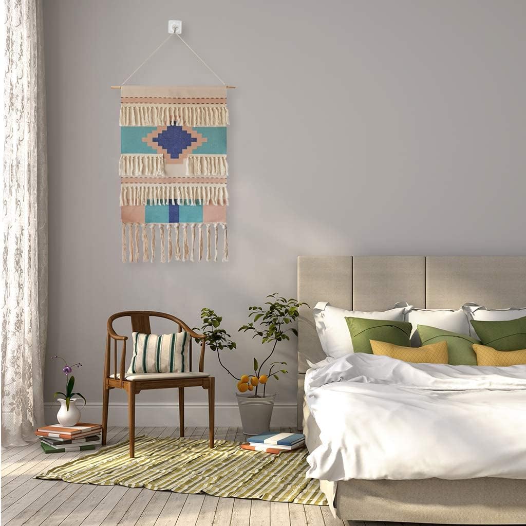 Macrame Woven Wall Tapestry Hanging Art, 20" W x 34" H Extra Large Boho Chic Bohemian Morocco Geometric Tapestries Decor for Apartment Dorm Kids Living Room Bedroom Door Entrance (Abstract Blue-007)