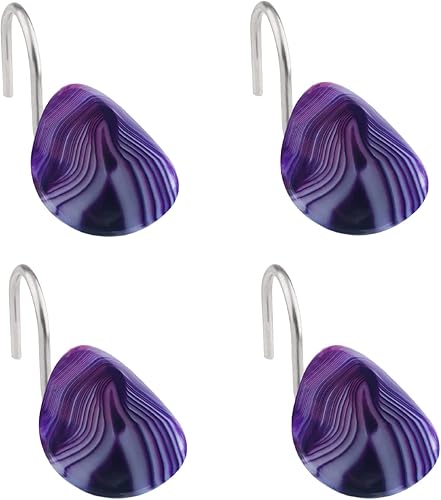 rockcloud Juego de 4 ganchos de cortina de ducha con piedras de ágata pulida irregulares, ganchos de ducha de acero inoxidable en forma de S para