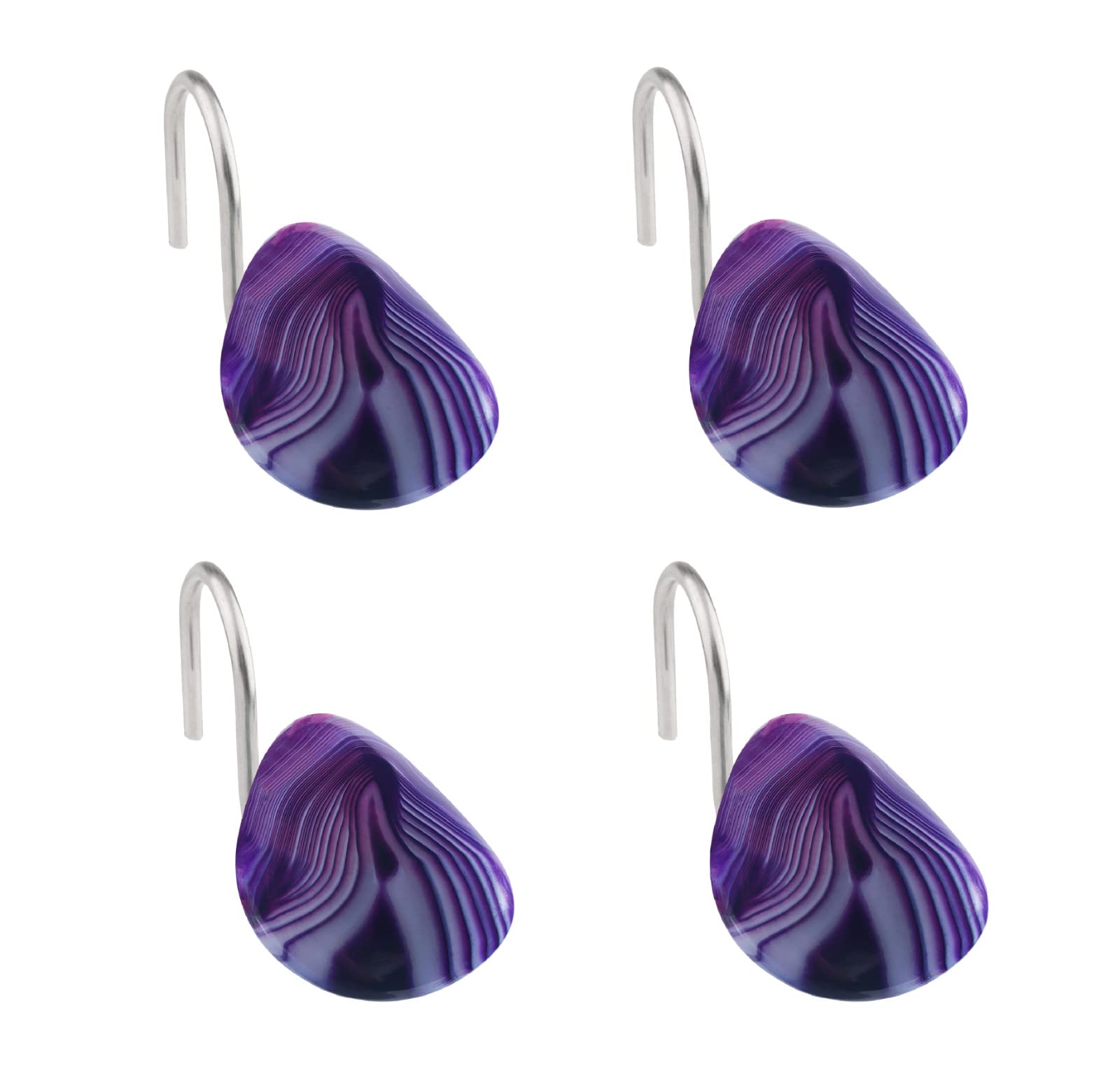 rockcloud Lot de 4 crochets de rideau de douche en acier inoxydable en forme de S avec pierres d'agate polies irrégulières pour salle de bain, décoration de bureau à domicile, violet