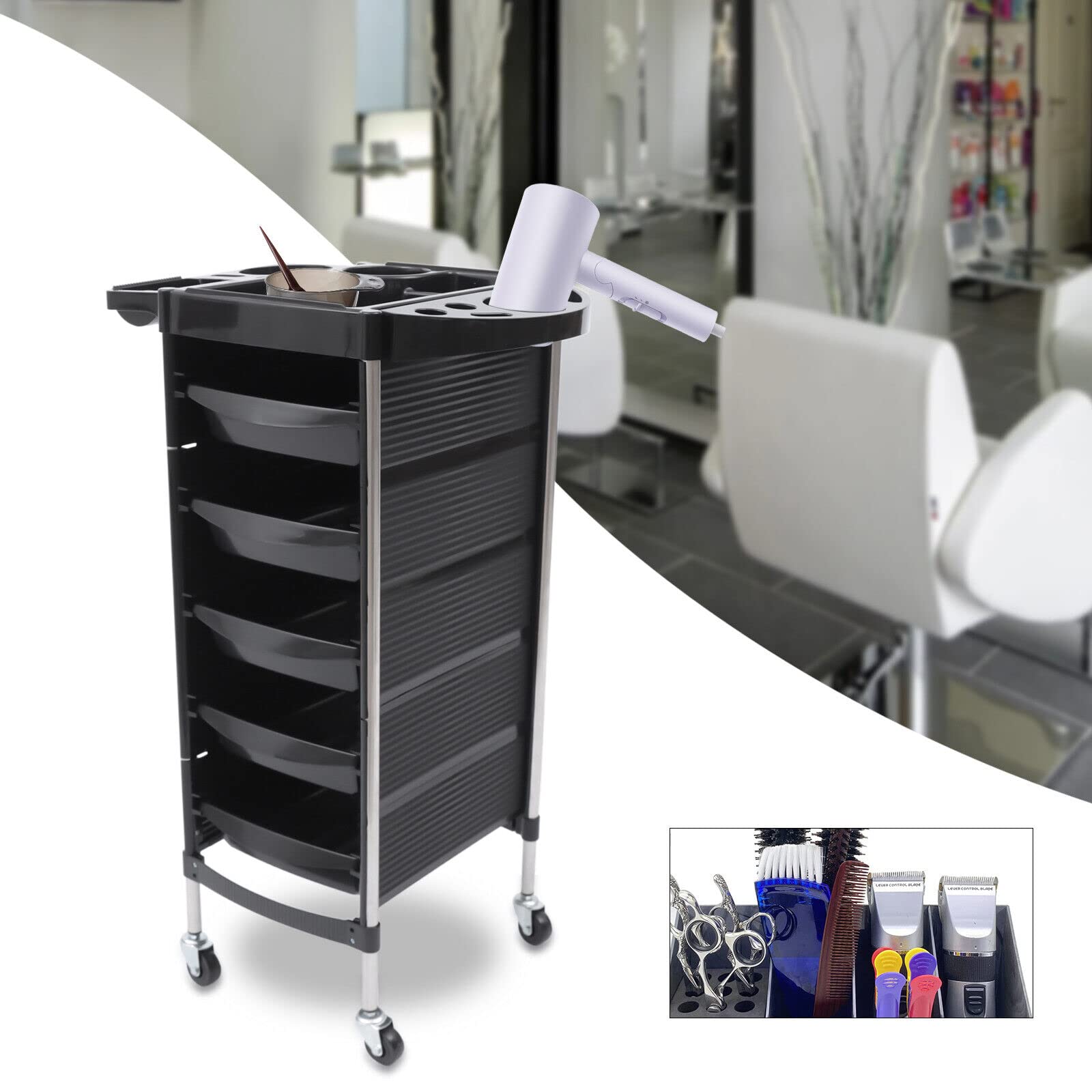 Friseurwagen Bedienungswagen Beauty Rollwagen Salonhilfe Friseur Arbeitswagen Wagen 6 Etagen Friseur Wagen