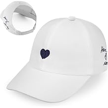Girls Backless Baseball Cap Ponytail Hat, Love Heart Embroidered Baseball Hat Natural Curly Hair Caps for 3-8 Years