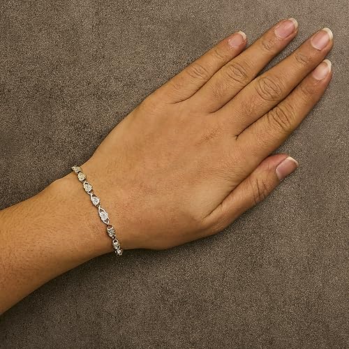 .925 Sterling Silver Diamond Accent Heart Link Bracelet (I-J Color, I3 Clarity) - 7.25"4