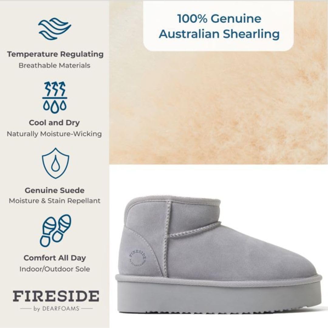 Fireside by Dearfoams Women's Kingston Platform Genuine Shearling Micro Bootie