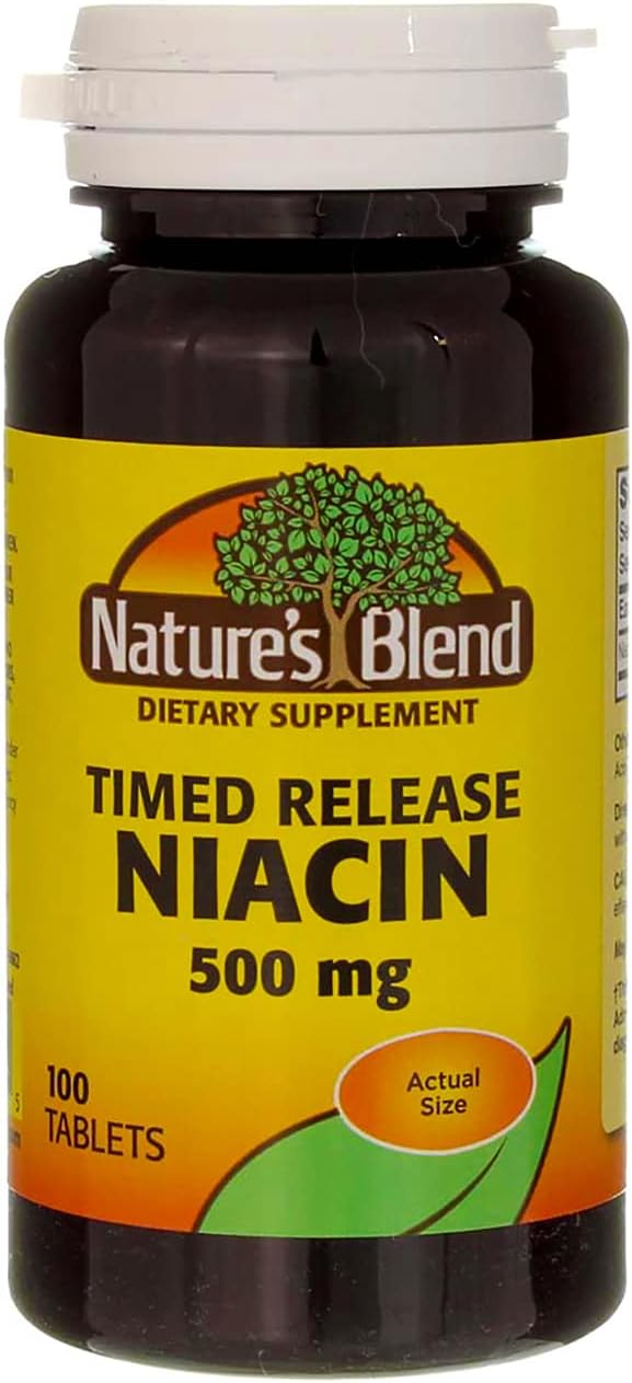 Comprimidos de Liberação Controlada de Niacina Nature's Blend, 500 mg, 100 Ct (Pacote com 2) para Coração Saudável