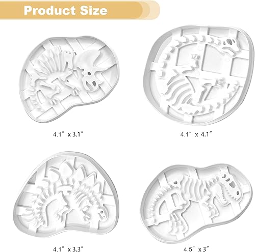 Miniatura 4 de 4 piezas de cortadores de galletas de dinosaurio, esqueleto, fósiles, cortadores de galletas de estegosaurio T-Rex Tanystropheus Triceratops molde
