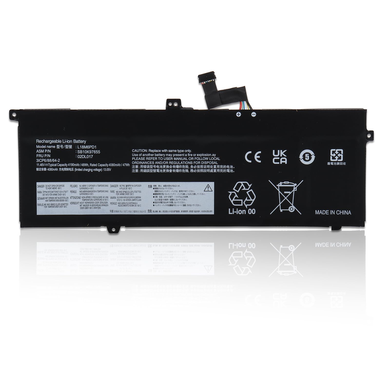 L18M6PD1 Batterie Compatible avec Lenovo ThinkPad X13 Gen 1 2020 X390 X395, L18C6PD1 L18D6PD1 L18M6PD2 02DL017 02DL018 02DL019 02DL020 SB10K97655 SB10K97656 SB10K97657 SB10K97658-48Wh 11,46V