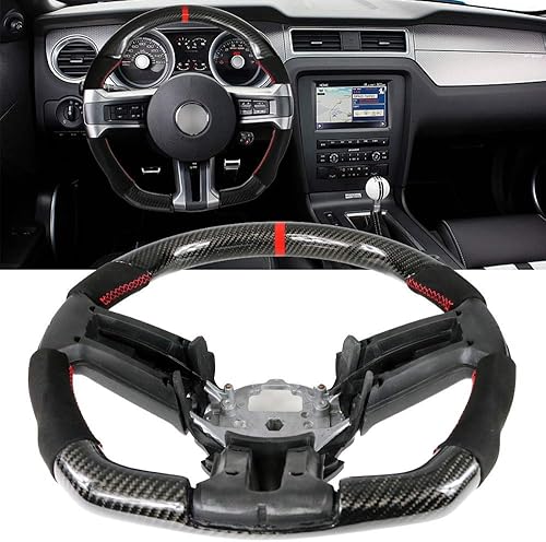 Miniatura 10 de IKON MOTORSPORTS, Volante compatible con Ford Mustang 2010-2014, kit de carrocería del volante de repuesto de fibra de carbono y puntada e indicador