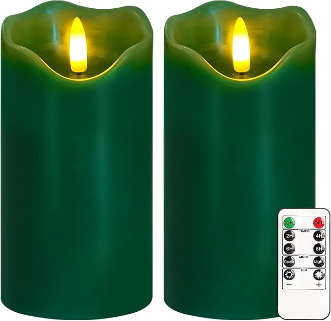 Bougies vertes sans flamme – set de 2, Bougies de Noël avec télécommande et minuterie
