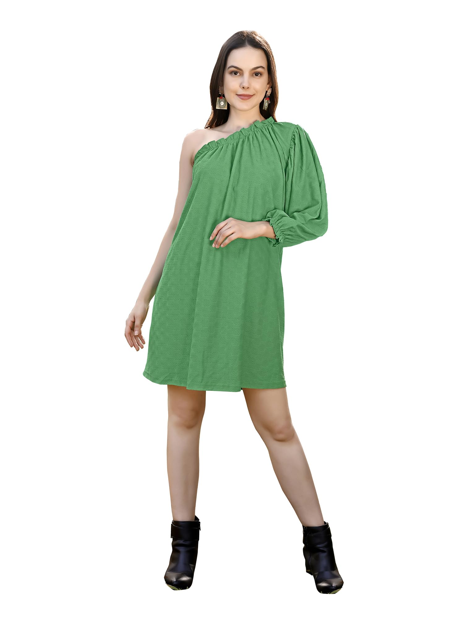Purvaja Womens A-Line Above Knee Length Dress (Pixi-013-Green_Green_Large)
