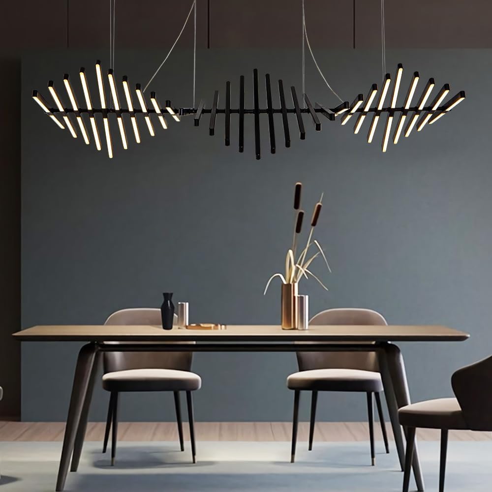 JAYMP Designer Chandelier Flexible DIY Styling Modern Dimmable LED Pendant Light, Adjustable Strip Light Bar, Kitchen Island Dining Room Hanging Lamp (Black, 30 Lights)