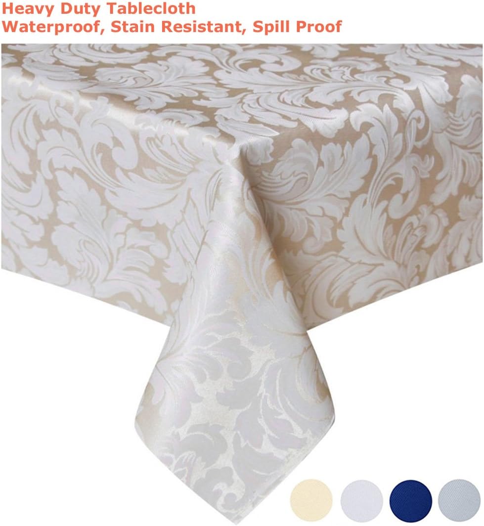 Tektrum Heavy Duty 60 X 84 inch Rectangular Damask Jacquard Tablecloth Table Cover - Waterproof/Spill Proof/Stain Resistant/Wrinkle Free - Great for Banquet, Parties, Dinner, Wedding (Beige)