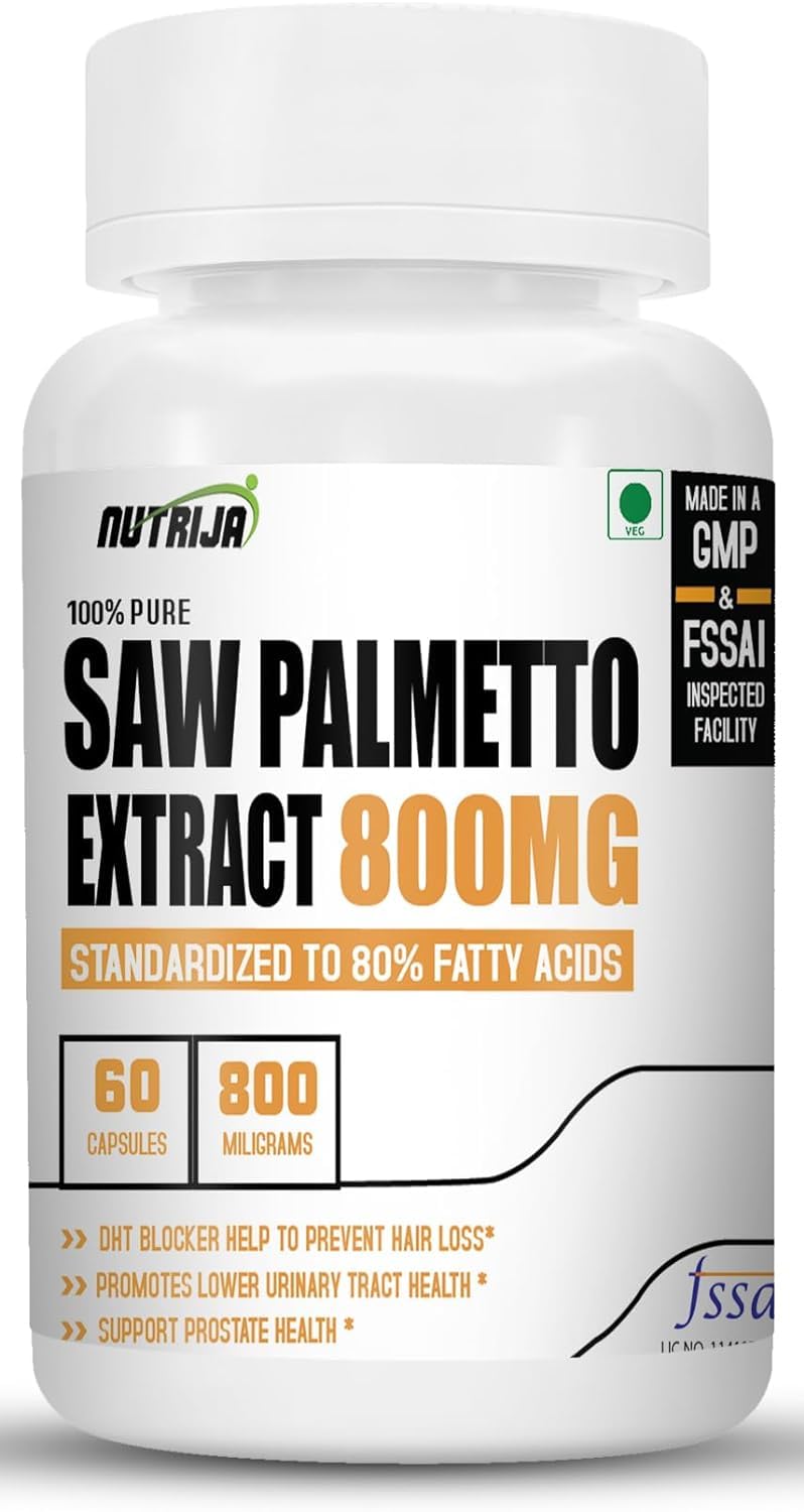 NutriJa Saw Palmetto Extract 800MG - 120 capsules (80% Fatty acid) - DHT Blocker | Supports Hair Growth & Healthy Prostate (120 capsules)