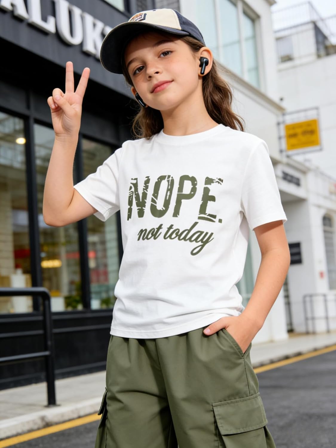 Girls Clothes Little Girl Outfits Letter Print Short Sleeve Tops & Cargo Pants 2PCS Girls Clothing 7-16 Years - Image 2